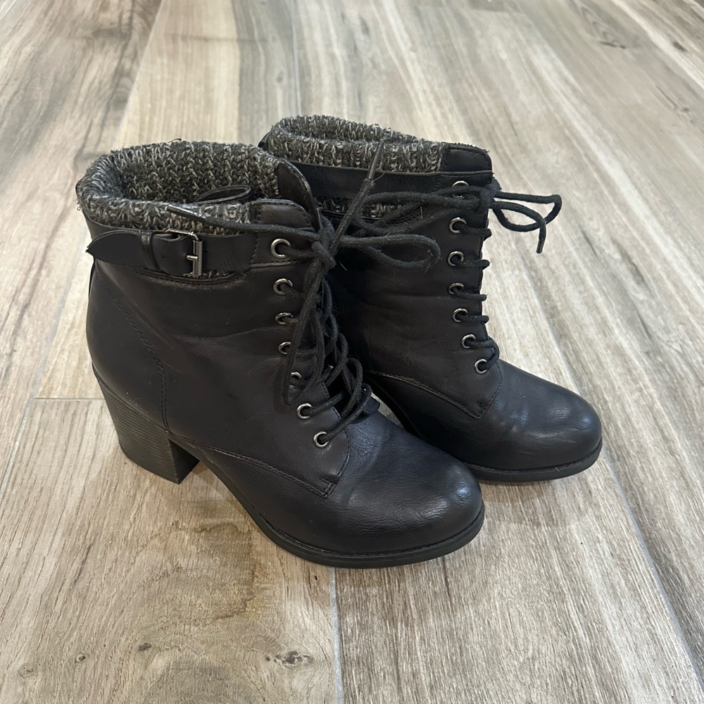 Leather lace up booties
